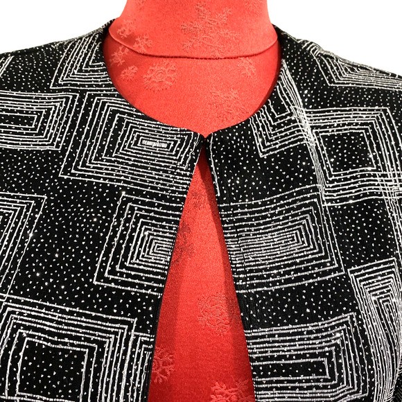 Xscape Cocktail Jacket cropped crew black stretch silver metallic details size S - Picture 8 of 9